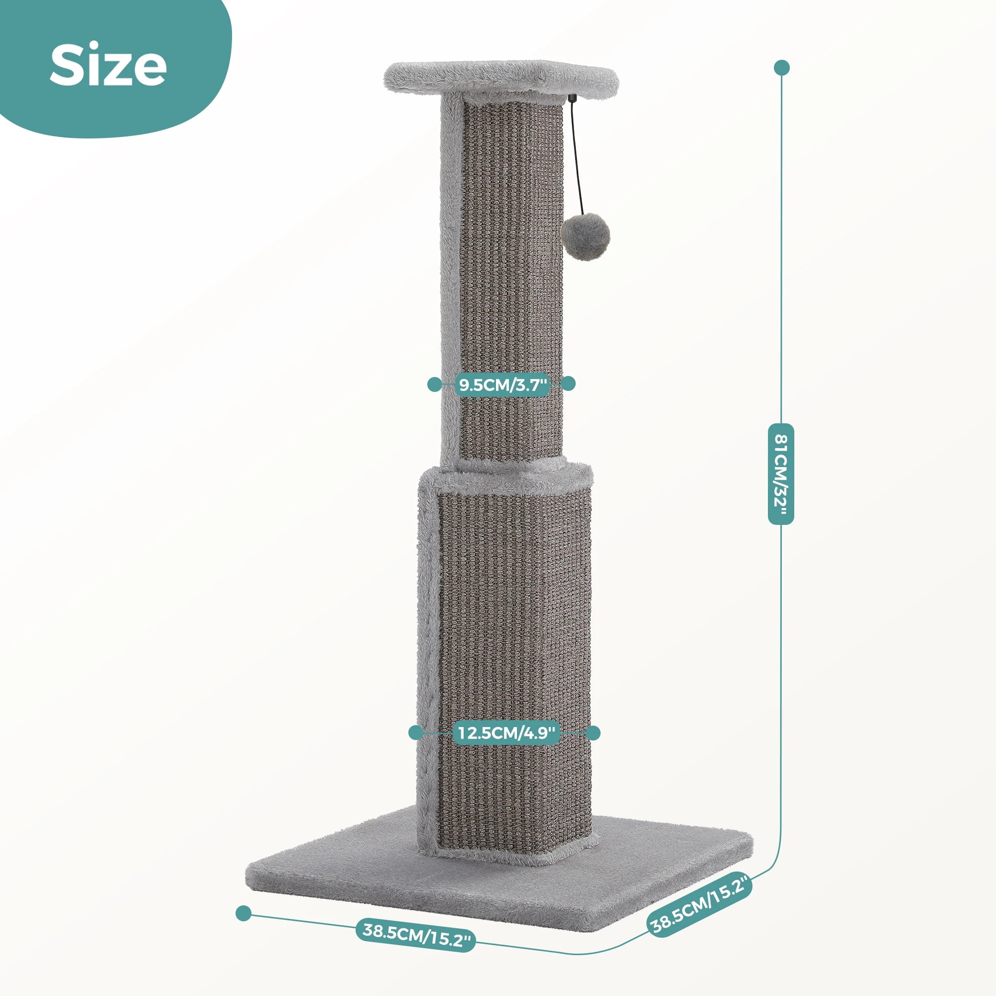 Large Cat Scratching Post for Indoor Cats with Woven Sisal Dangling Ball