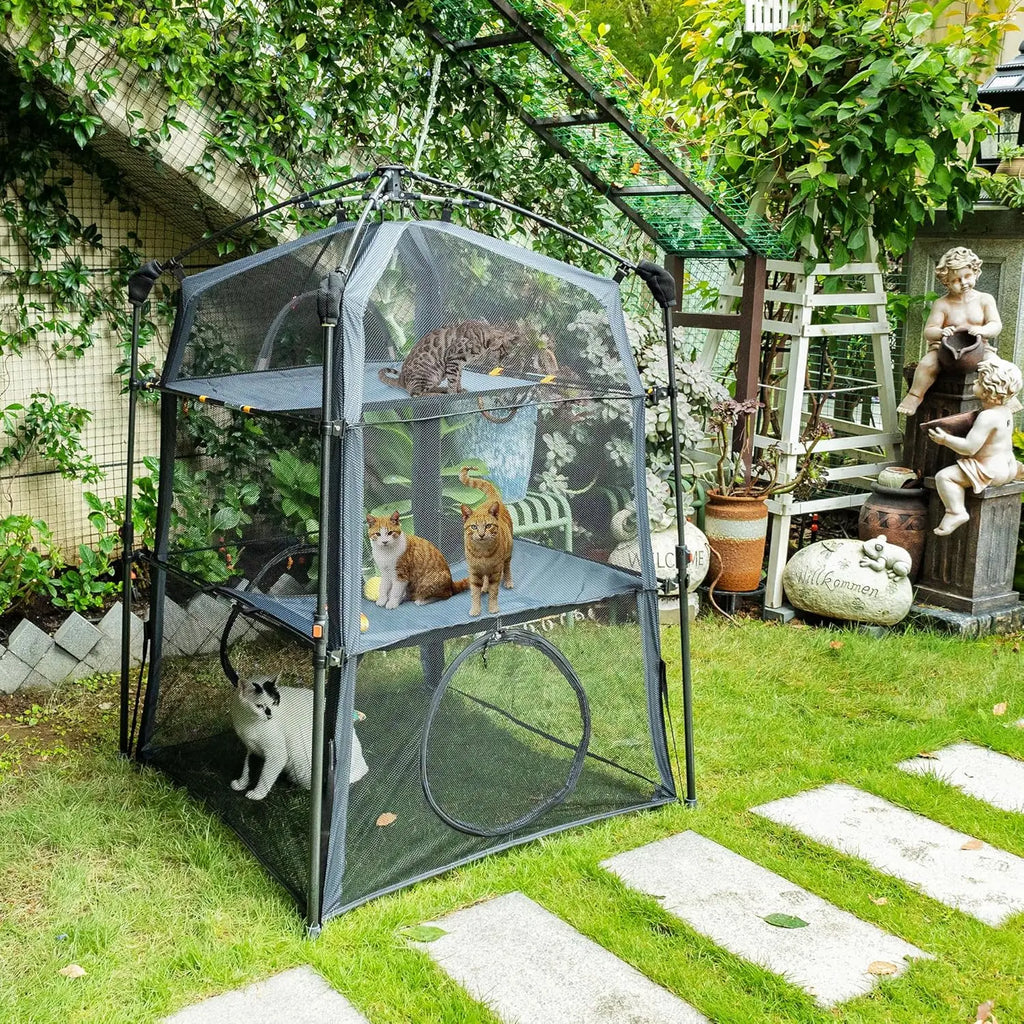 3-Tier Portable Cat Enclosure with Foldable Design, Ideal for Indoor and Outdoor Use