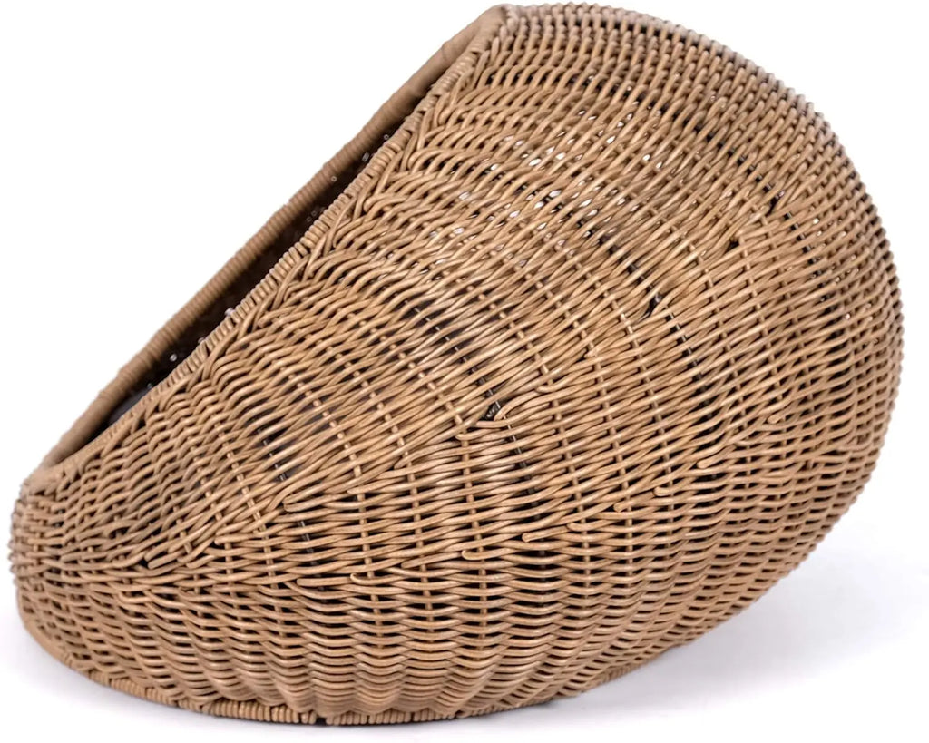 Wicker Cat Bed Dome for Medium Indoor Cats - Covered Hideaway Hut with Washable Cushion