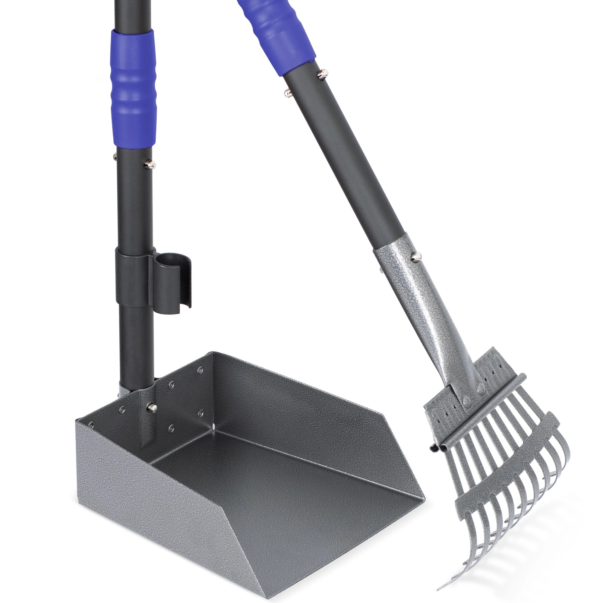 Dog Pooper Scooper, Dog Poop Tray and Rake Set,  Long Adjustable Sectional Stainless Handles