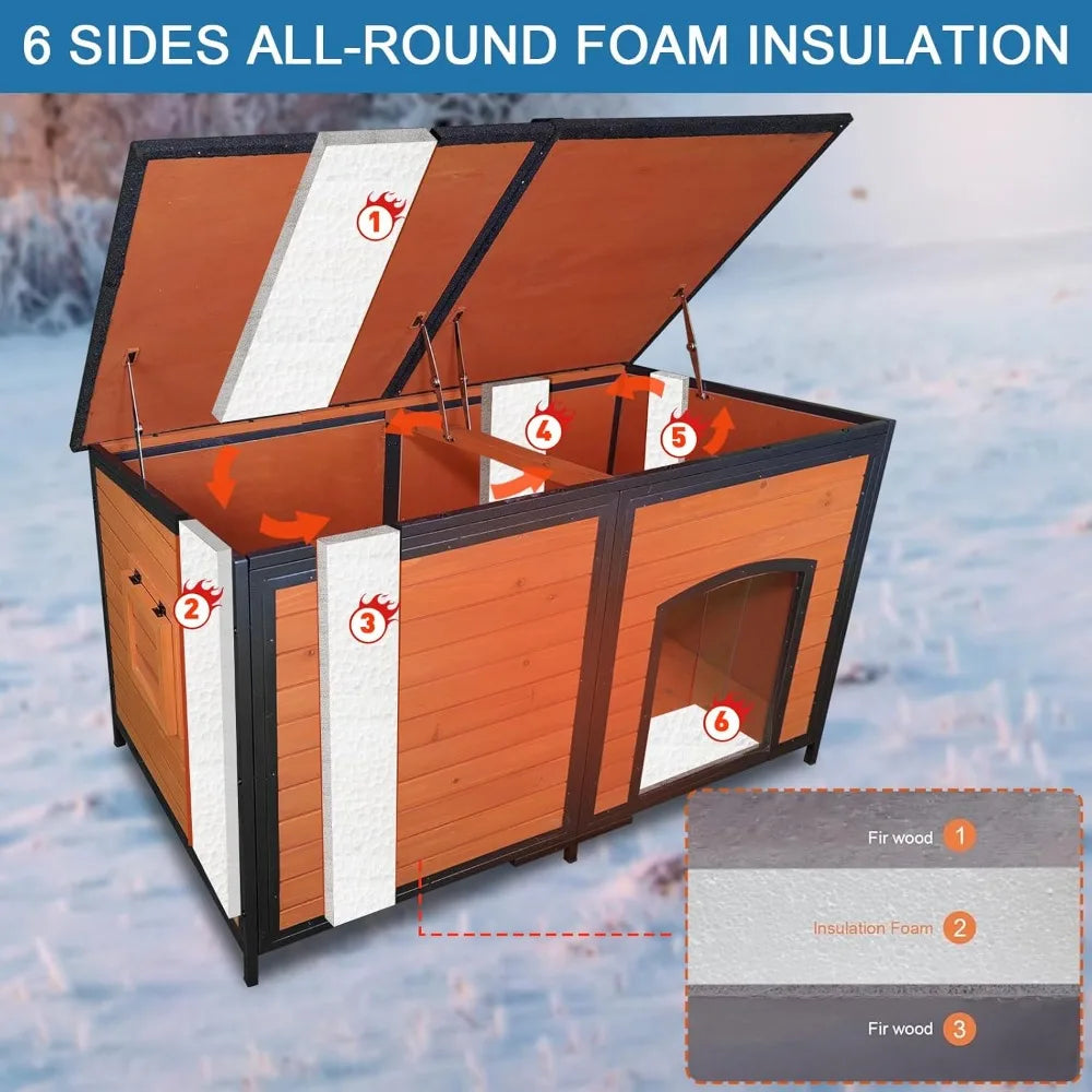 Extra Large Dog House Outdoor Insulated Weatherproof For Winter, 6 Sides All-Round Foam