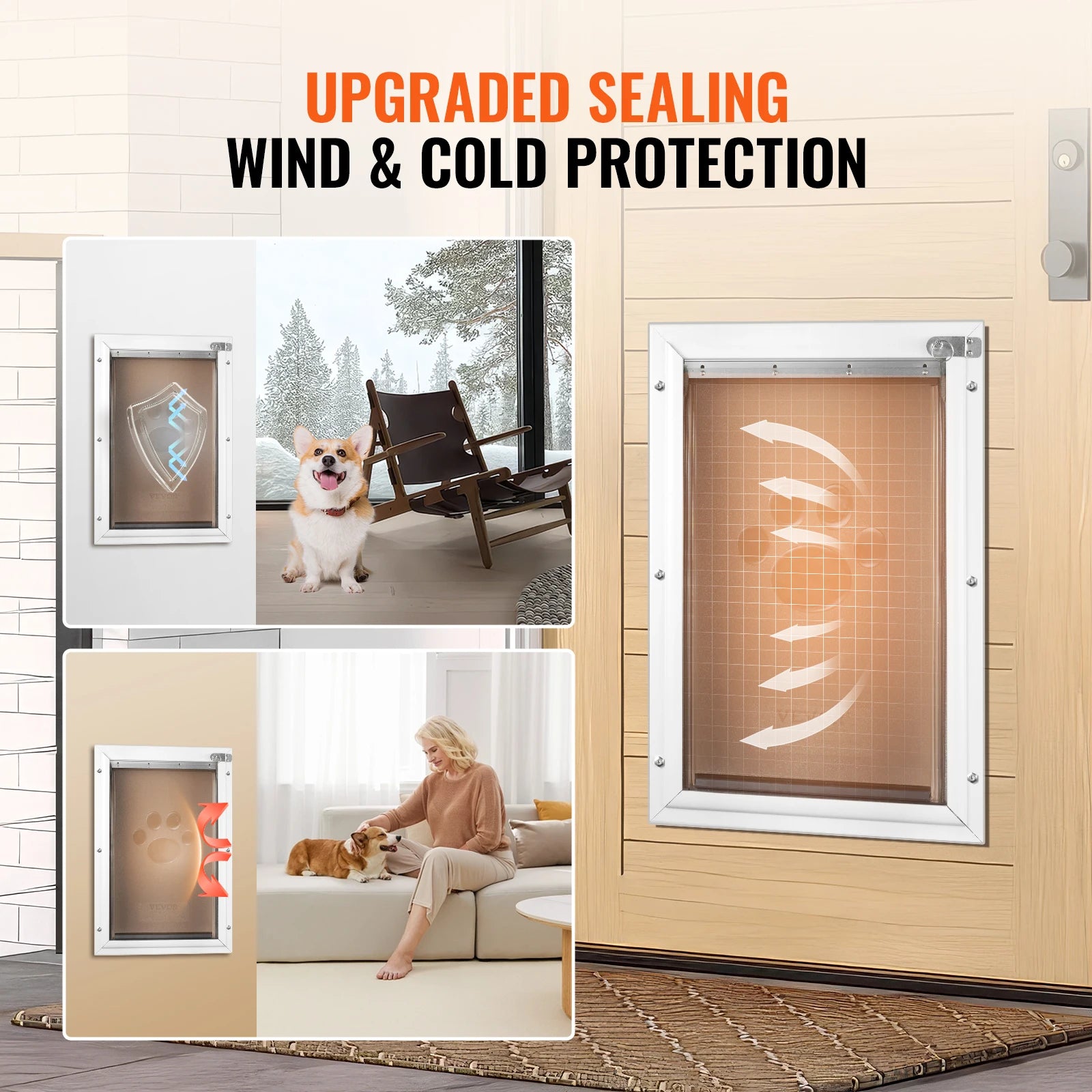 Pet Door Aluminum Frame with Lock and Flap System Weatherproof Doggy Door Easy to Install