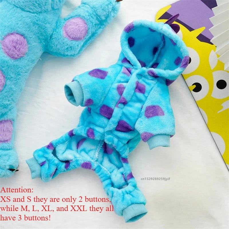 Pet Clothing Dog Cat Autumn and Winter Thickened Warm Blue Dinosaur Hooded Coat