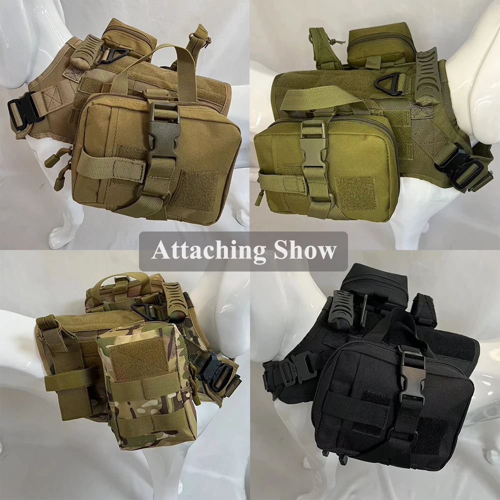 Dog Tactical Bags Set With Pouches Belt Attaching on Harness Sticker Military Dog Training