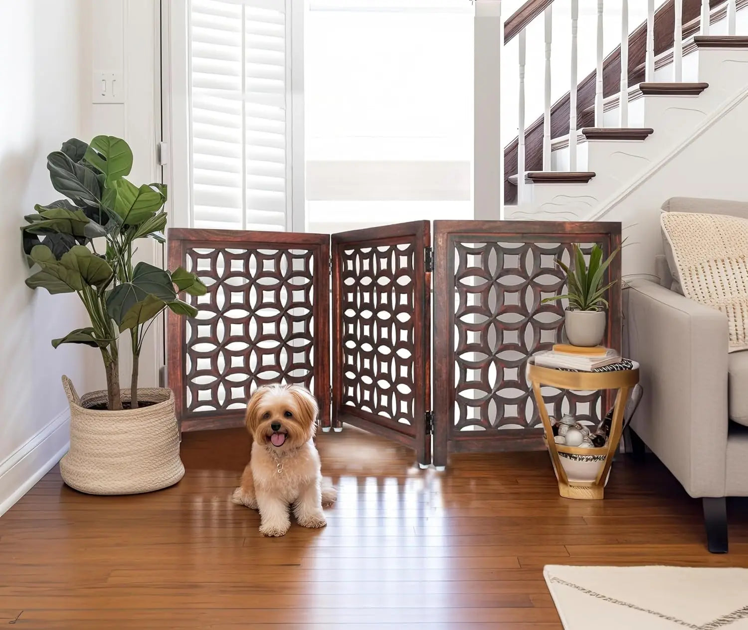 Foldable Wooden Pet Gate - 3 Panels, 20"Wx24"H, Solid Wood & MDF Fully Assembled for Indoor Use