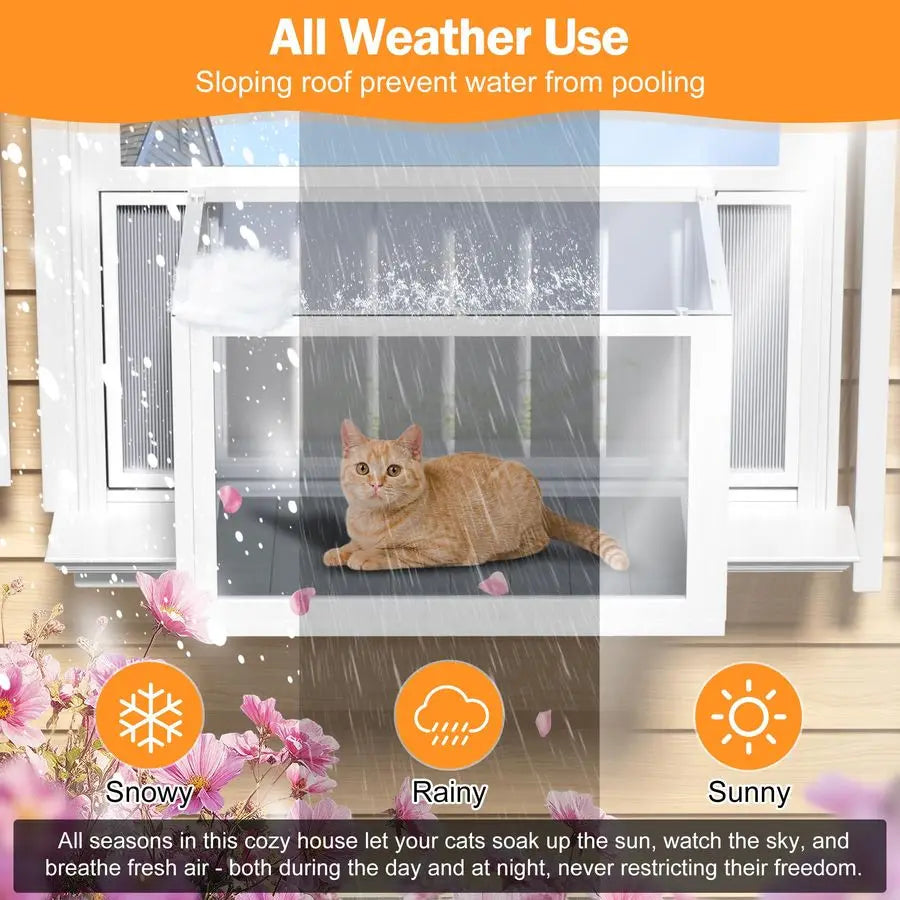 Window Box Cat, Outdoor/Indoor Cat Enclosure with Clear Panels, Mesh Sides