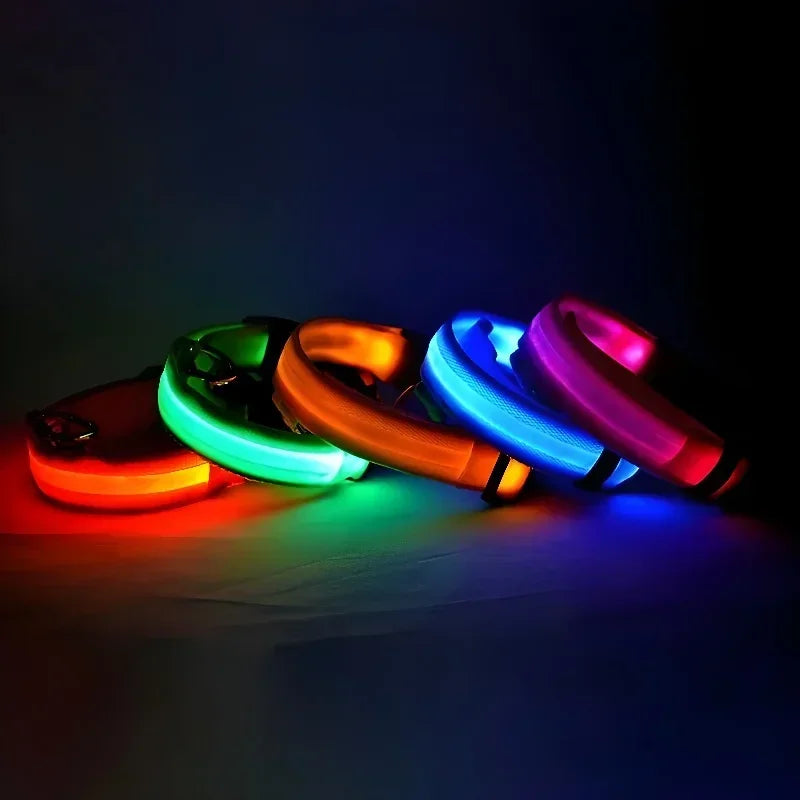 Dog Collar Nylon LED Night   Safety Flashing Glow-In-The-Dark Pet Dog Leash