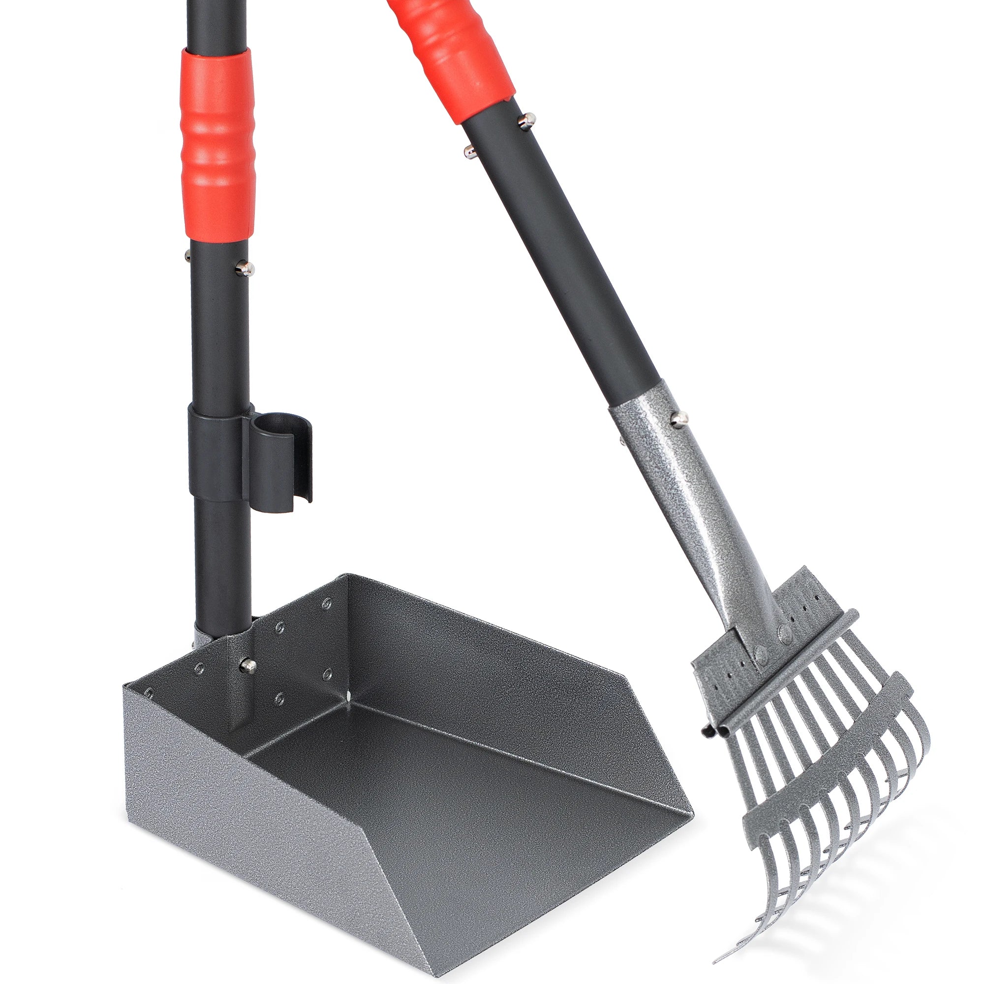 Dog Pooper Scooper, Dog Poop Tray and Rake Set,  Long Adjustable Sectional Stainless Handles