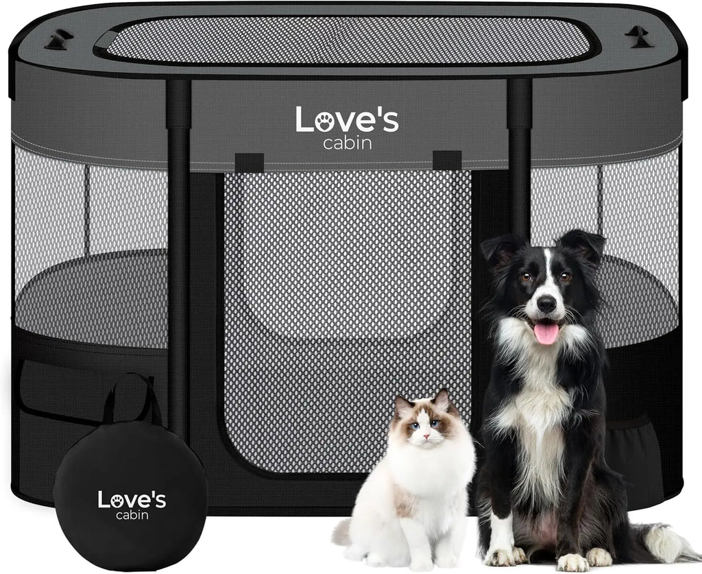 Portable Foldable Pet Playpen for Small Dogs Cats with Carrying Case Grey