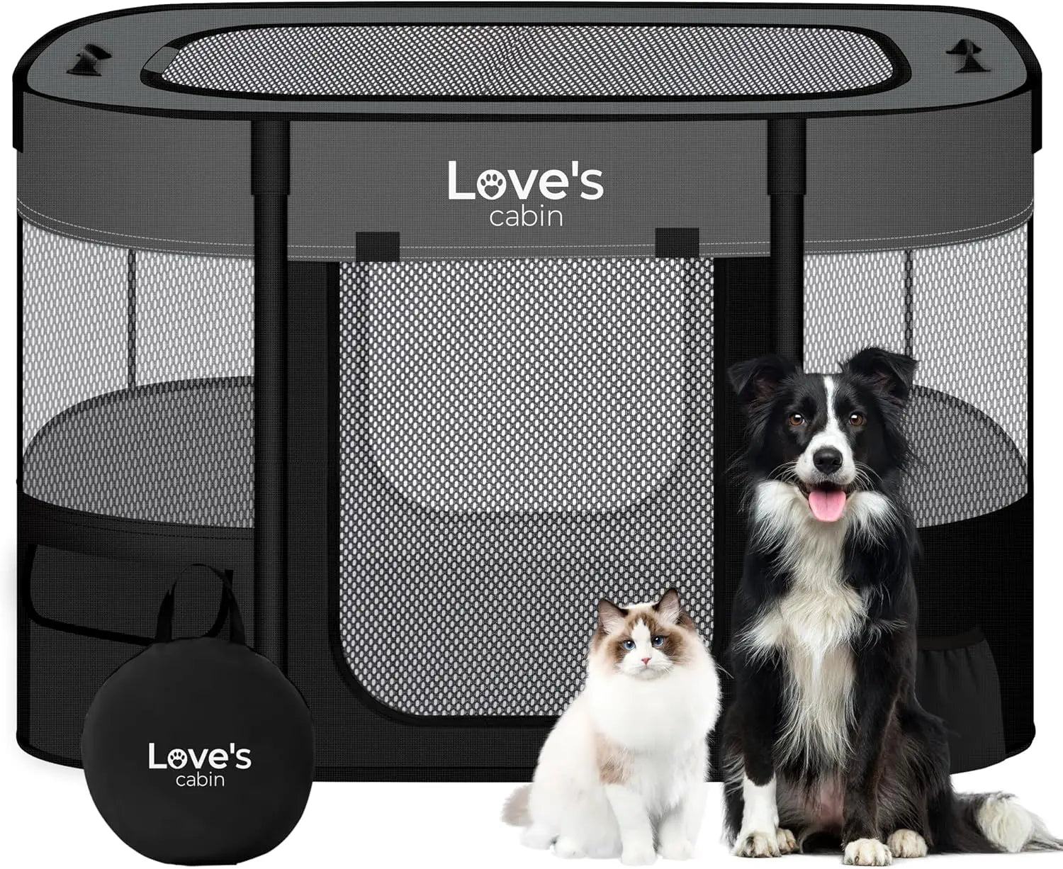 Portable Foldable Pet Playpen for Small Dogs Cats with Carrying Case Grey