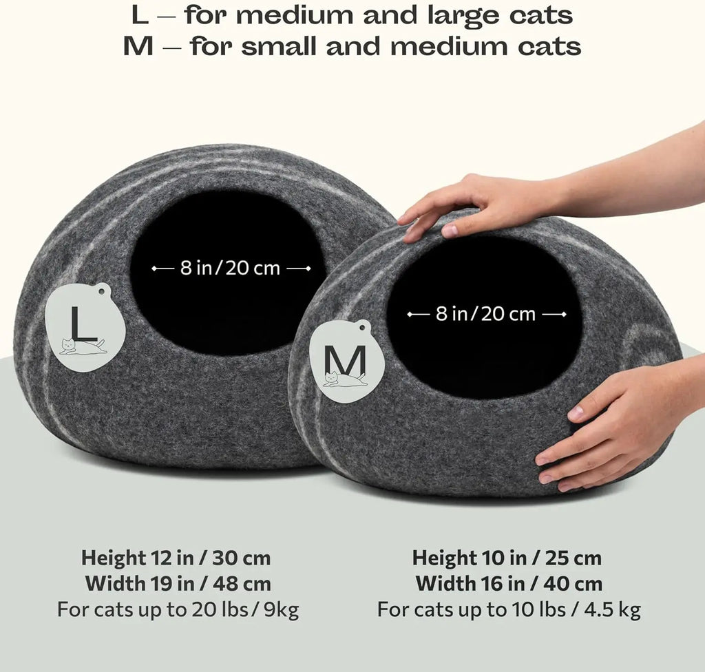 Premium Merino Wool Cat Cave Bed, Handmade Felt Hideaway for Indoor Cats