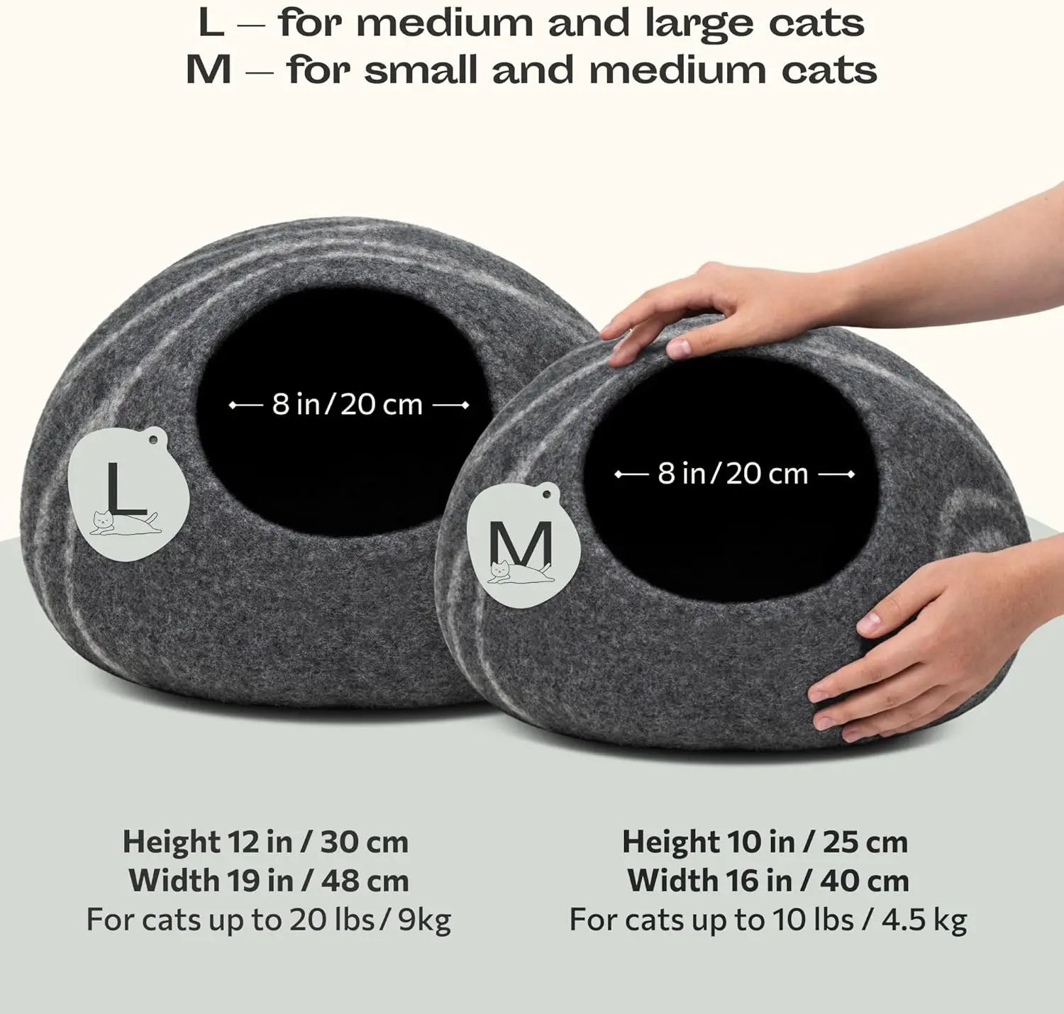 Premium Merino Wool Cat Cave Bed, Handmade Felt Hideaway for Indoor Cats