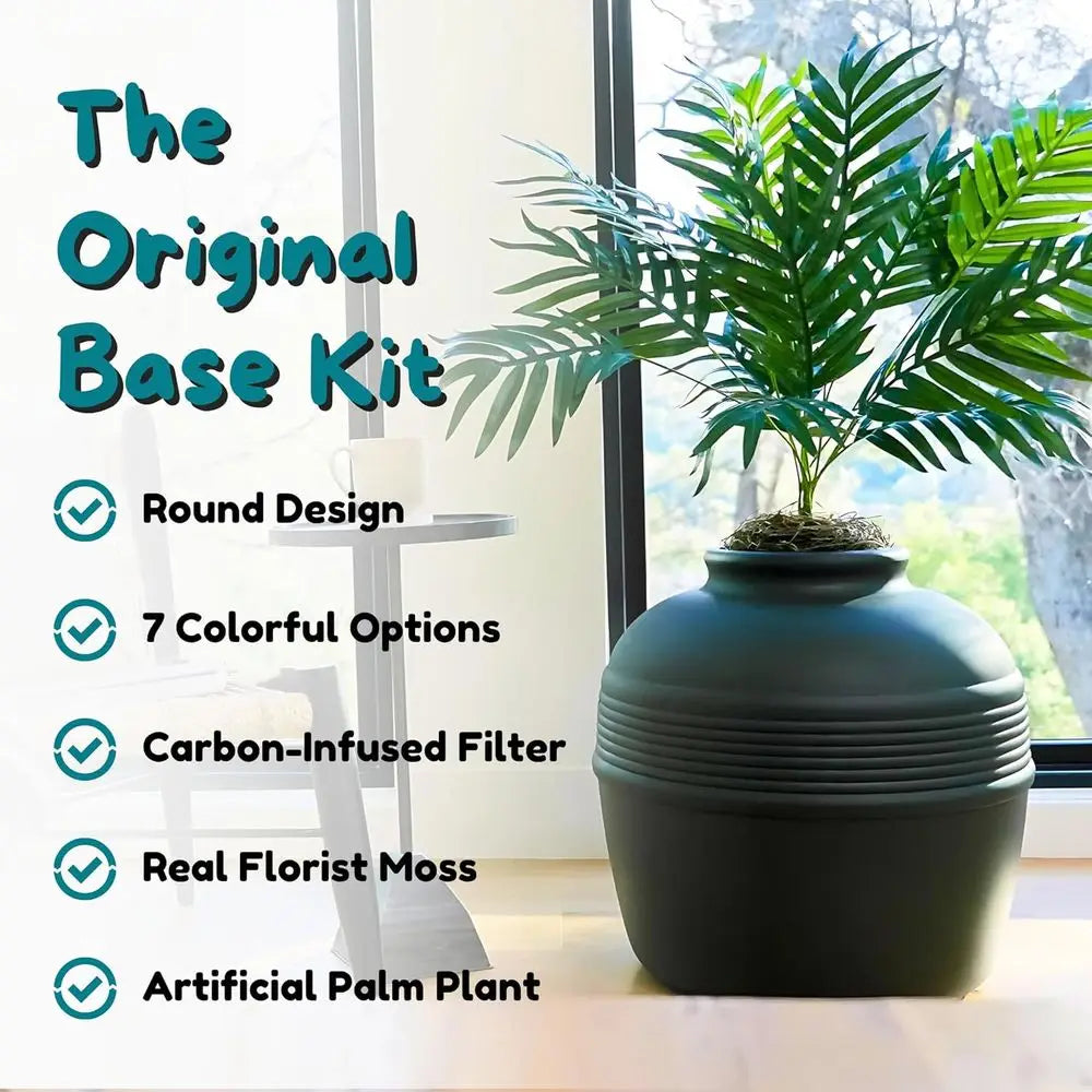 Hidden Cat Litter Box Enclosure with Artificial Plant, Decorative Round Planter, Odor Control Filter, Easy-to-Clean