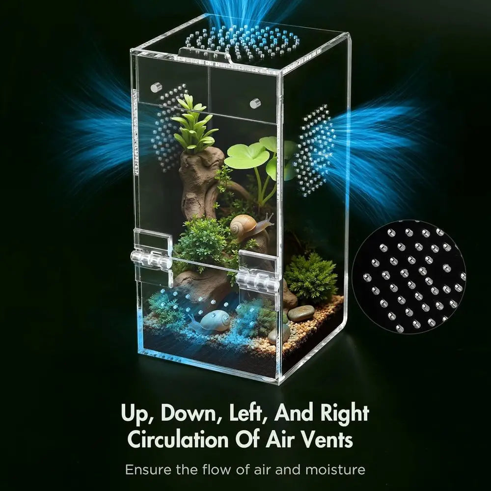 Acrylic Terrarium with Magnetic Door & All-Side Ventilation, Pre-Assembled Reptiles Habitat