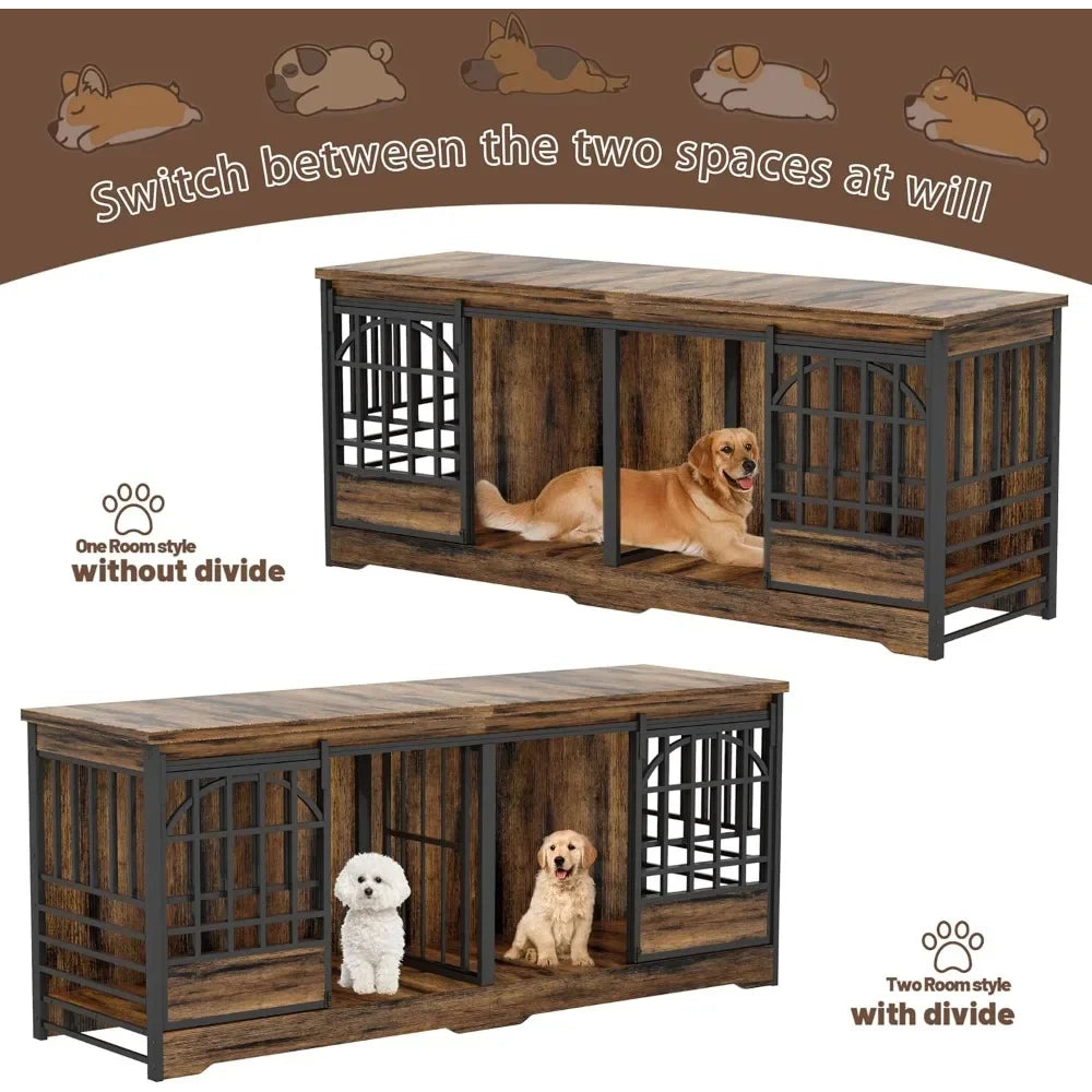 Double Dog Crate Furniture, Extra Large Dog Kennel Indoor with Divider