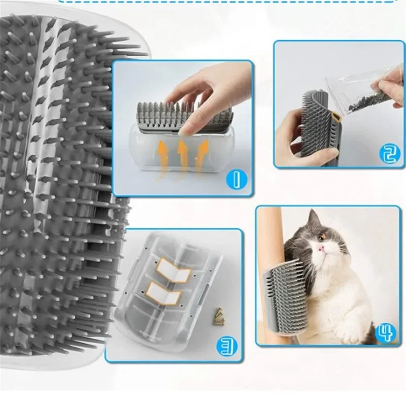 Cat Corner Brush Comb Massager for Cat Grooming with Catnip