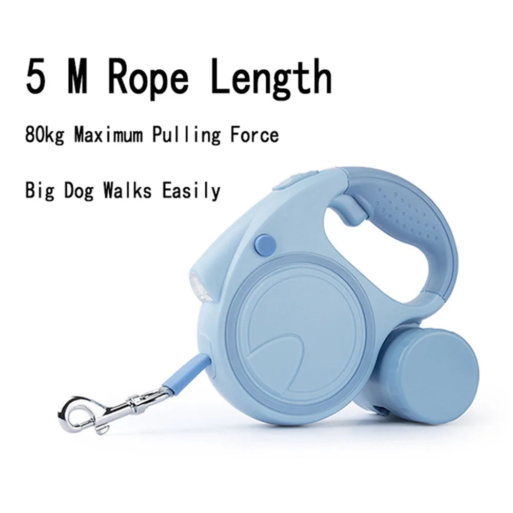 Dog Leash With Led Lights and Garbage Bag Retractable Nylon