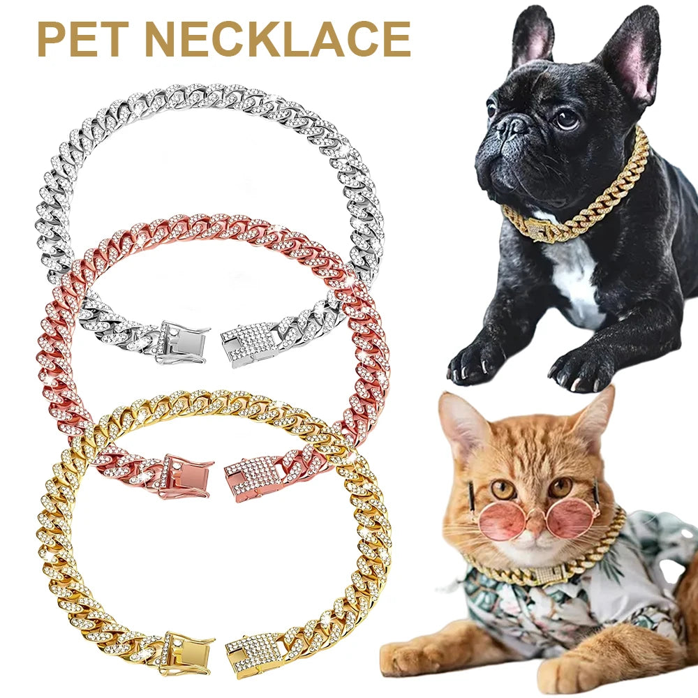 Pet Collar Necklace Cat/Dog Full Diamond Cuban Chains