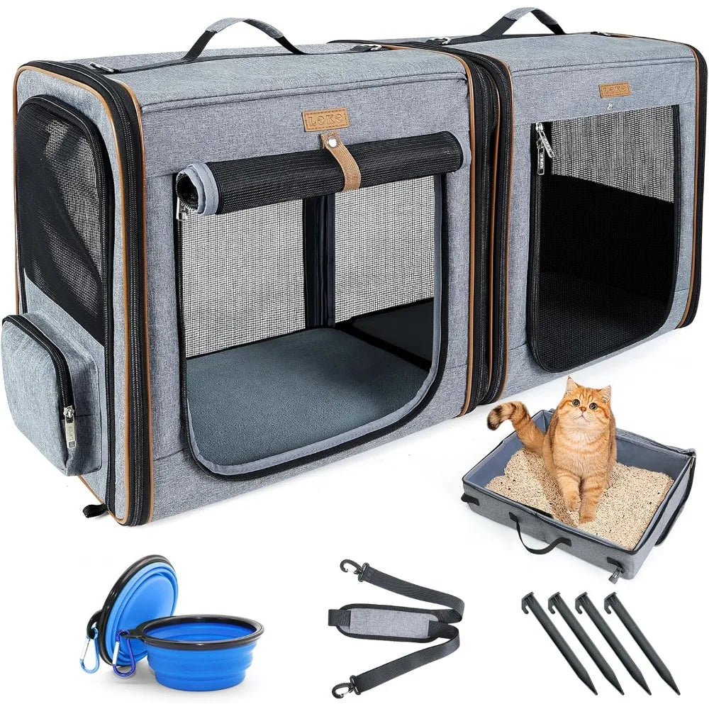 2-in-1 Cat Travel Carrier with Litter Box with Zipper Locks for Moving