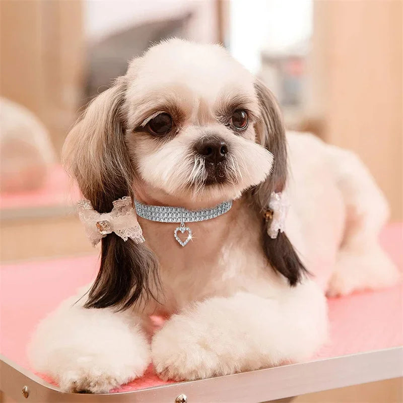 Bling Rhinestone Dog Collar Crystal  Leash For Small Medium Dogs S M L