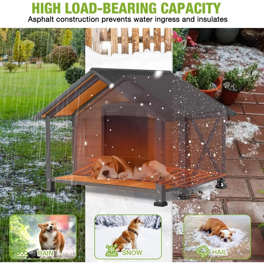Heated Outdoor Dog House Insulated, Weatherproof Wooden Dog Kennel for Winter with Heating Pad and Insulation