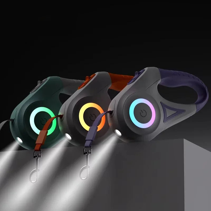 Automatic Retractable Dog Leash with Led Flashlight Durable Nylon Lead for Pet Dogs