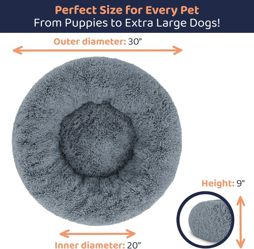Donut Dog Bed - Ultra-Plush Round Bed for Anxiety Relief - Dark Grey, Medium