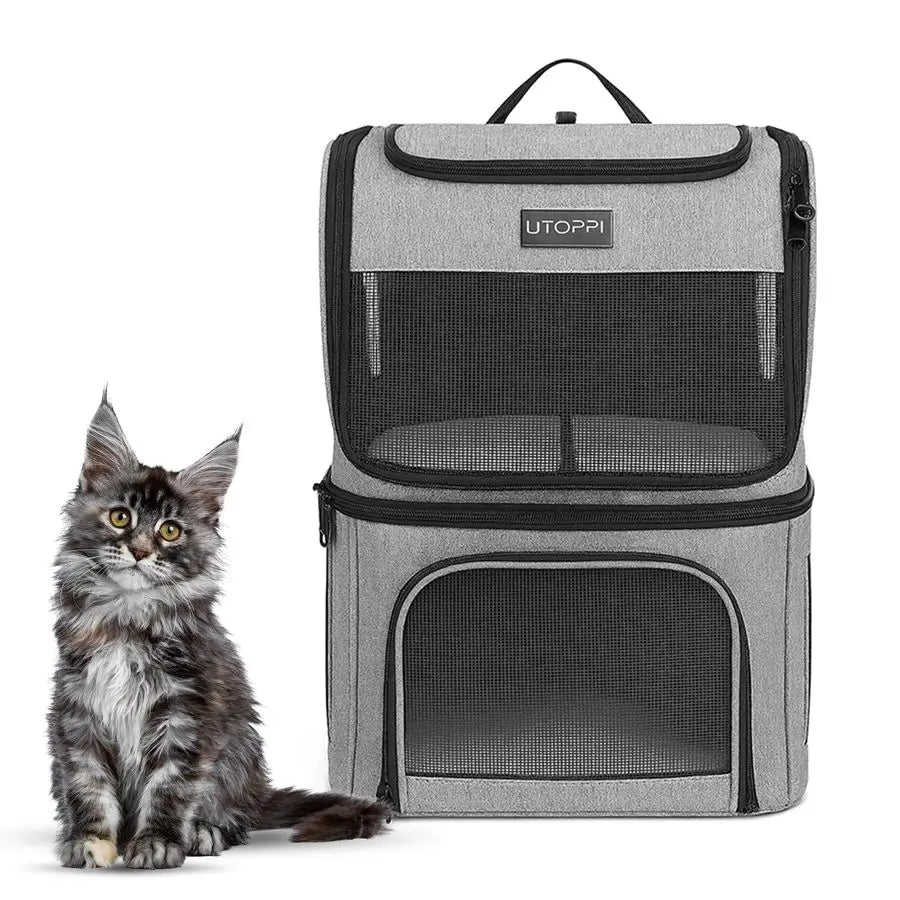 Backpack Carrier for 2 Cats, Kittens or Small Dogs, Foldable & Breathable Pet Travel Bag