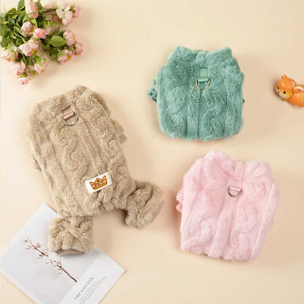 Warm Pet Clothes Winter Soft Solid Puppy Jumpsuits For Small Medium Dogs Cats
