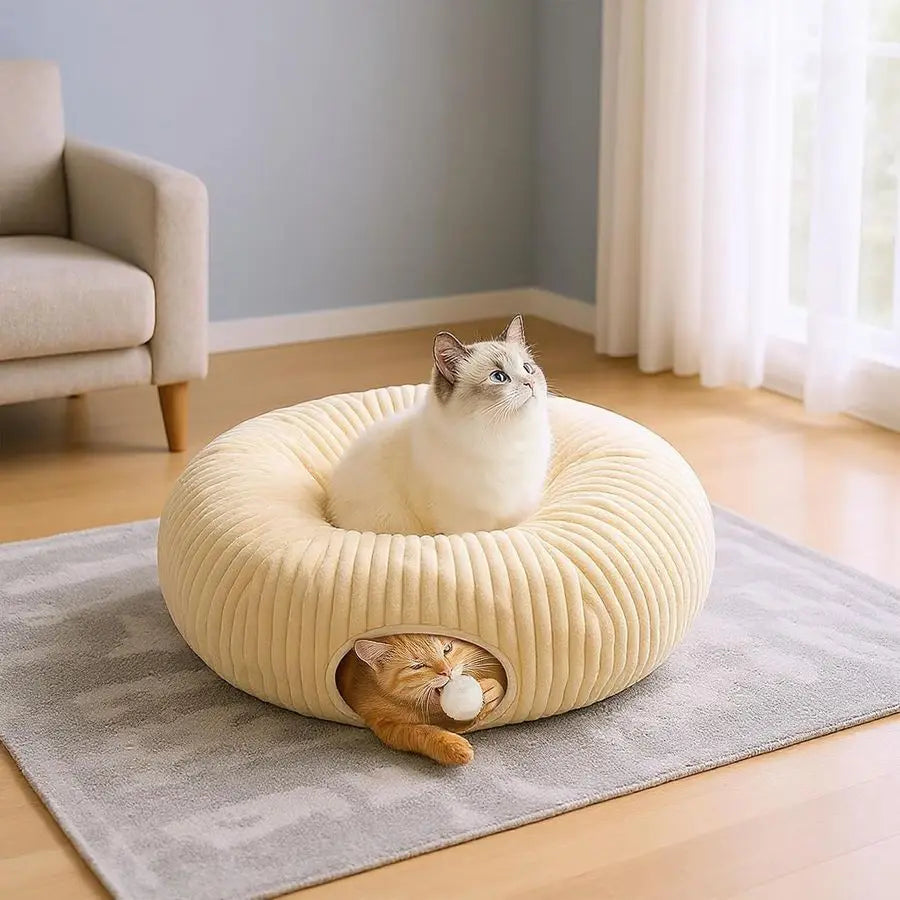 Tunnel Bed with 40 Cat Toys, Collapsible Play Tunnel for Indoor Cats, Cat Tube for Kitten Puppy
