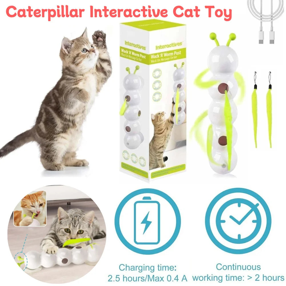 Caterpillar Teasing Cat Toy Motion Activated, Rechargeable Automatic Interactive Cat Toy with Tail