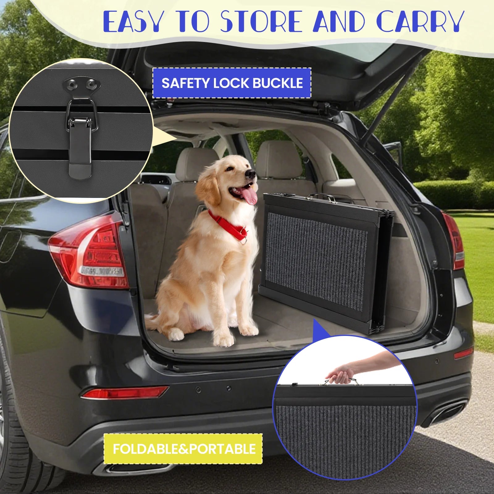 Folding Dog Ramp For Car, Pet Ramps For Large Dogs With Non-Slip Rug Surface