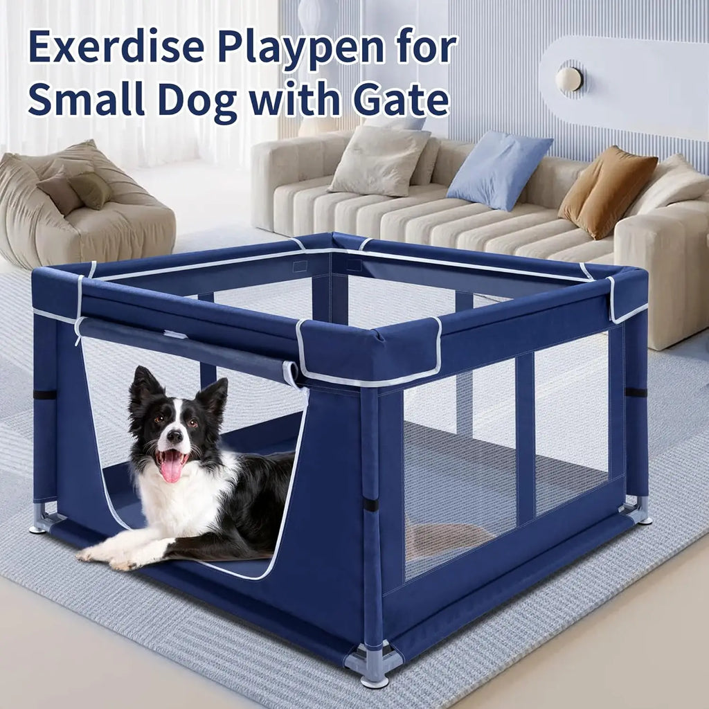 Indoor Pet Playpen with Gate, Oxford Fabric Dog Enclosure for Small Pets, Anti-Tipping Design