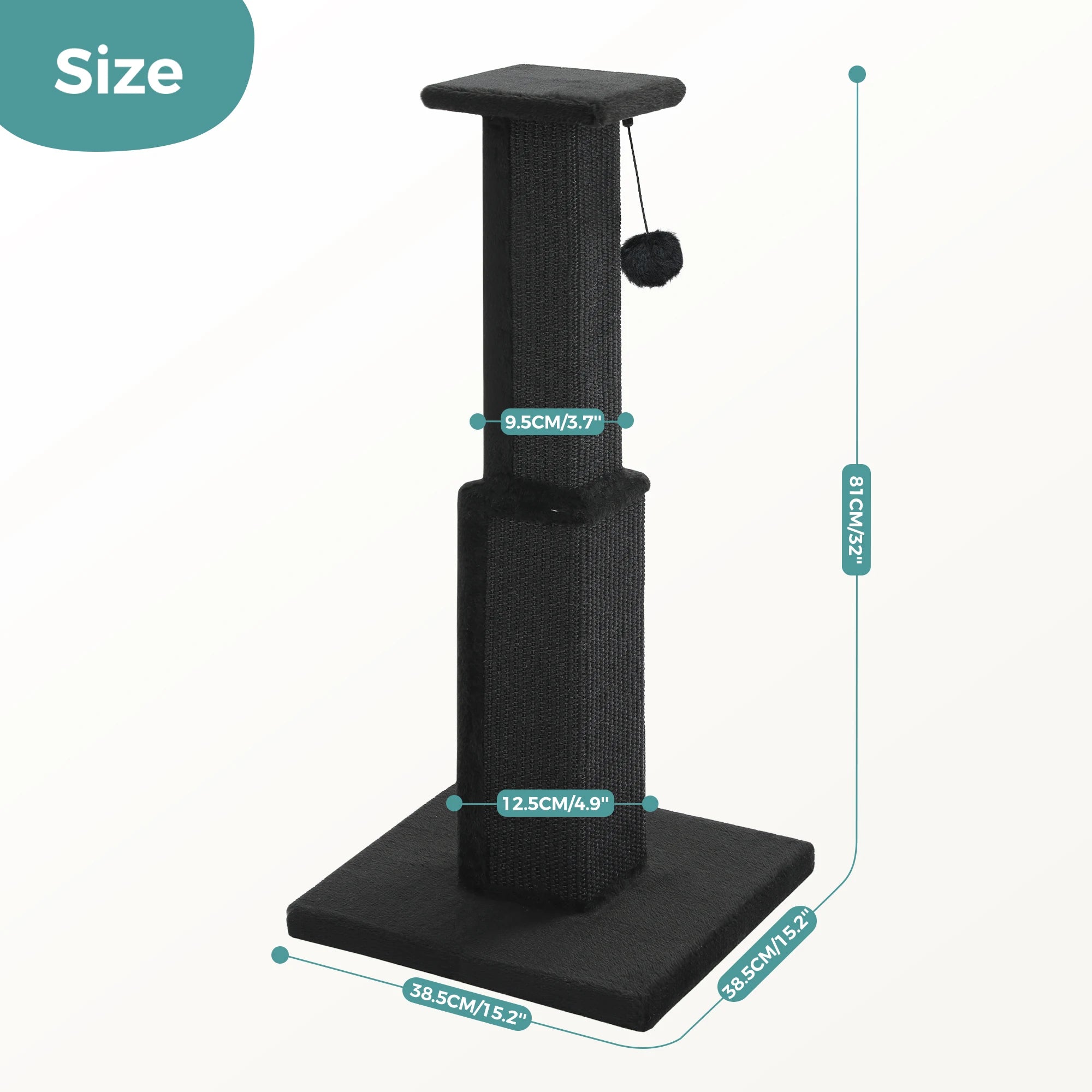 Large Cat Scratching Post for Indoor Cats with Woven Sisal Dangling Ball