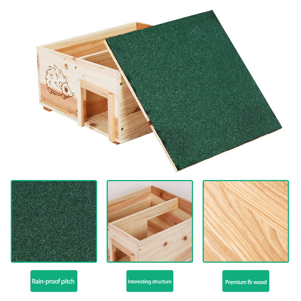 Wooden Hedgehog House Small Animal Shelter/Hideout Predator Proof Habitat Nest Box with Roofing