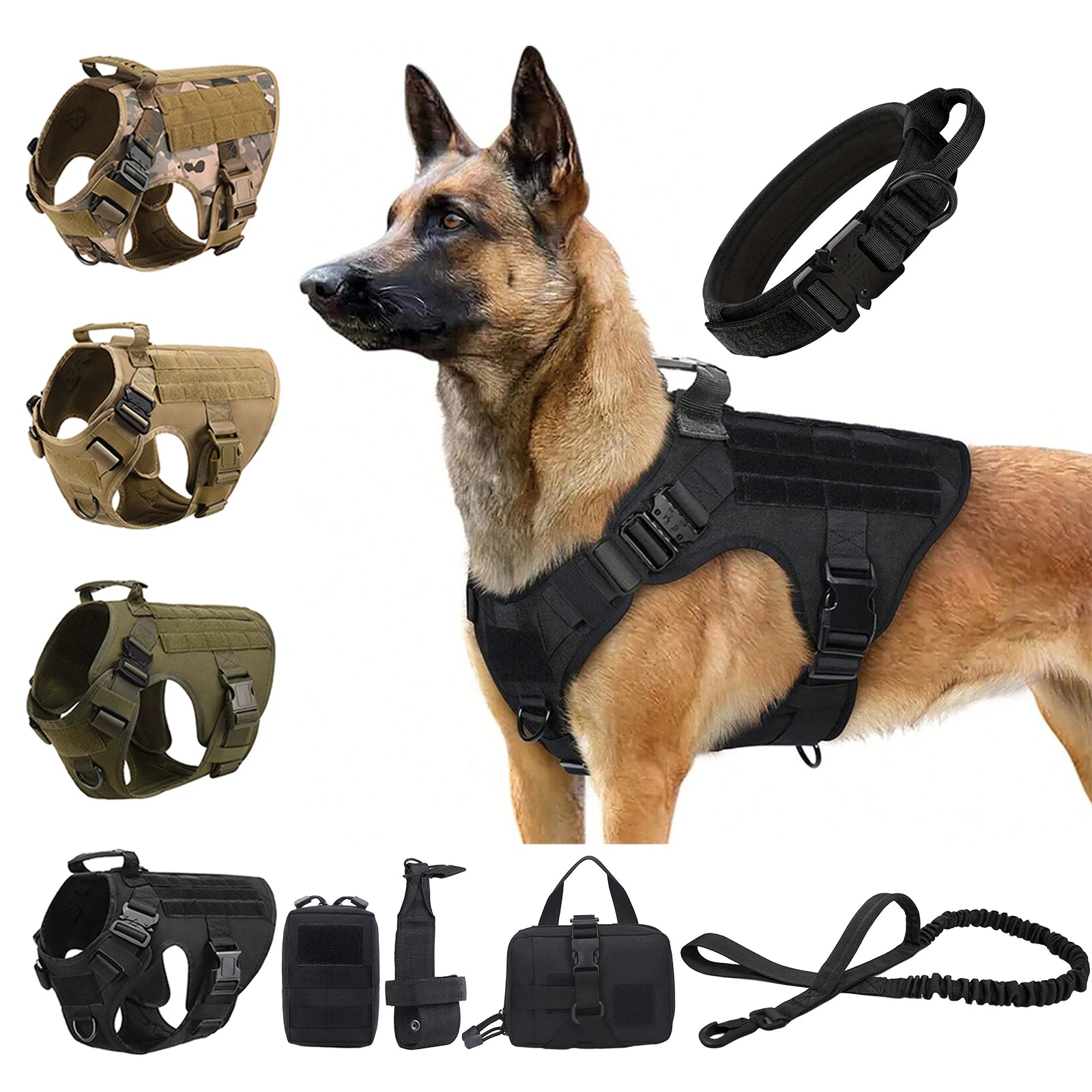 Tactical Dog Harness Collar With Pouches For Medium Large Dogs