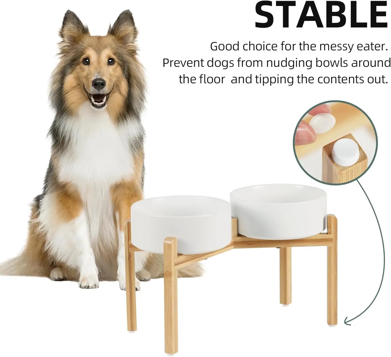 Ceramic Raised Double Dog Bowls with Stand for Large Breeds, Weighted Anti-Slip