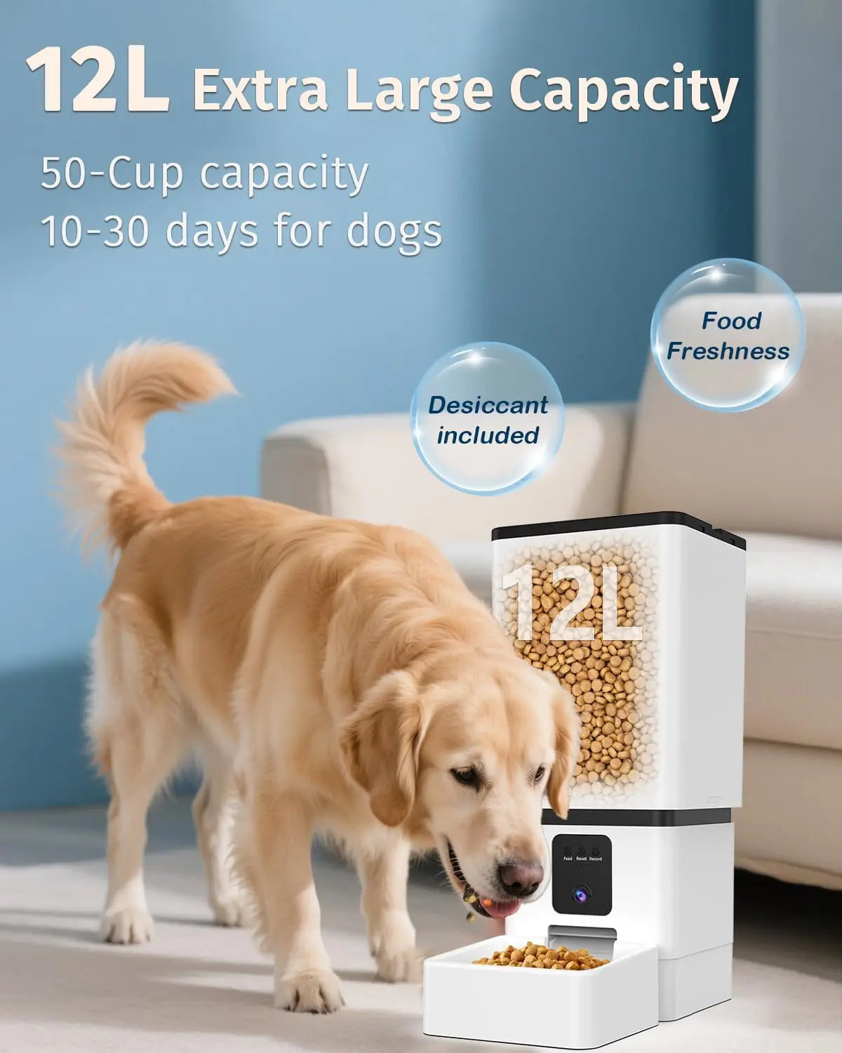 Smart Automatic Dog Feeder with Camera, 12L Capacity, WiFi App Control, HD Night Vision