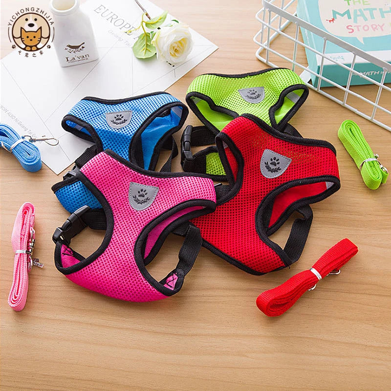 Cat/Puppy Harness Vest Walking Leash Collar Polyester Adjustable Mesh
