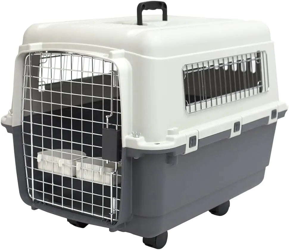 Medium Gray Travel Dog Crate with Rolling Wire Door, Airline Approved and Durable