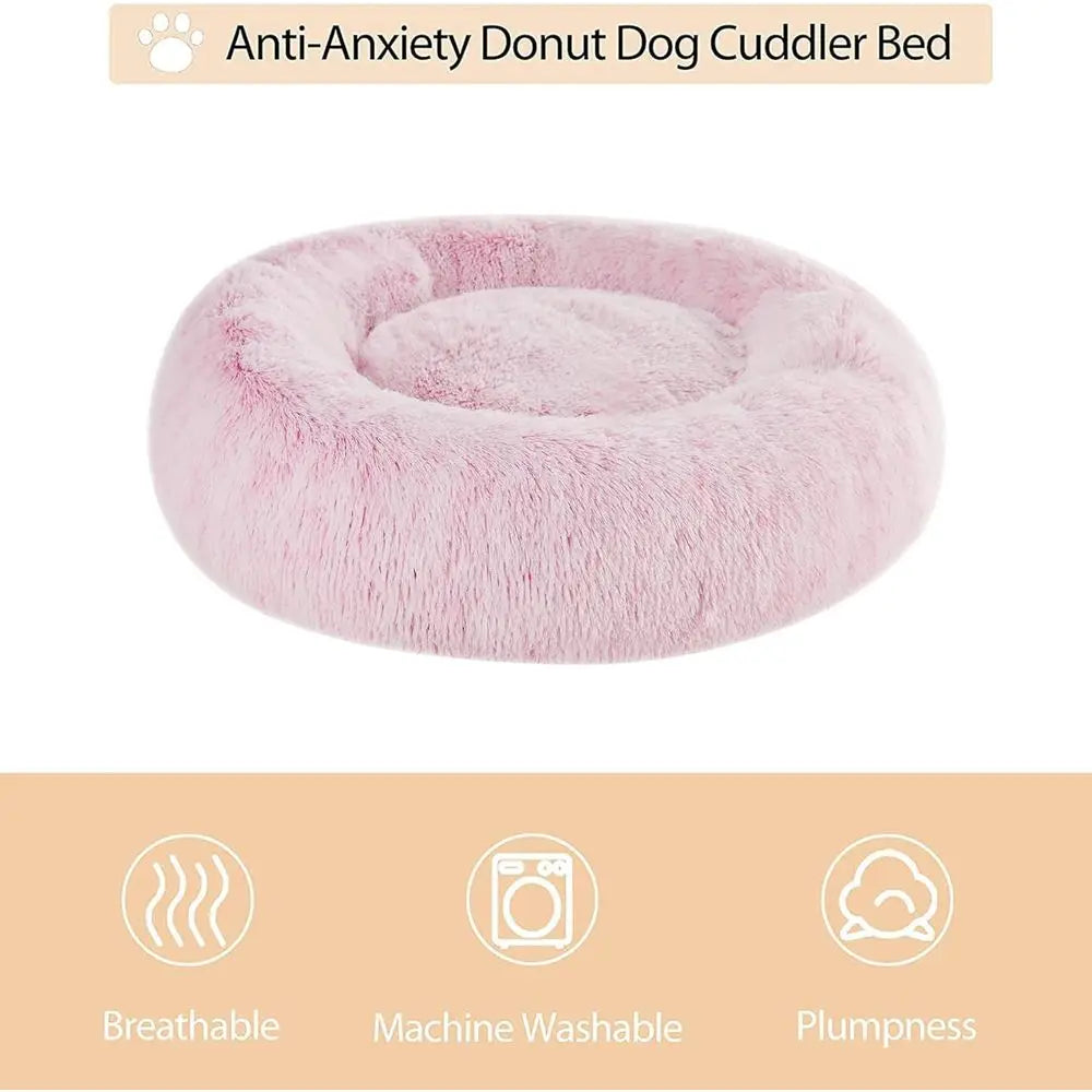 Calming Dog Bed & Cat Bed Donut, Self-Warming Donut Cuddler, Round Plush Pet Beds