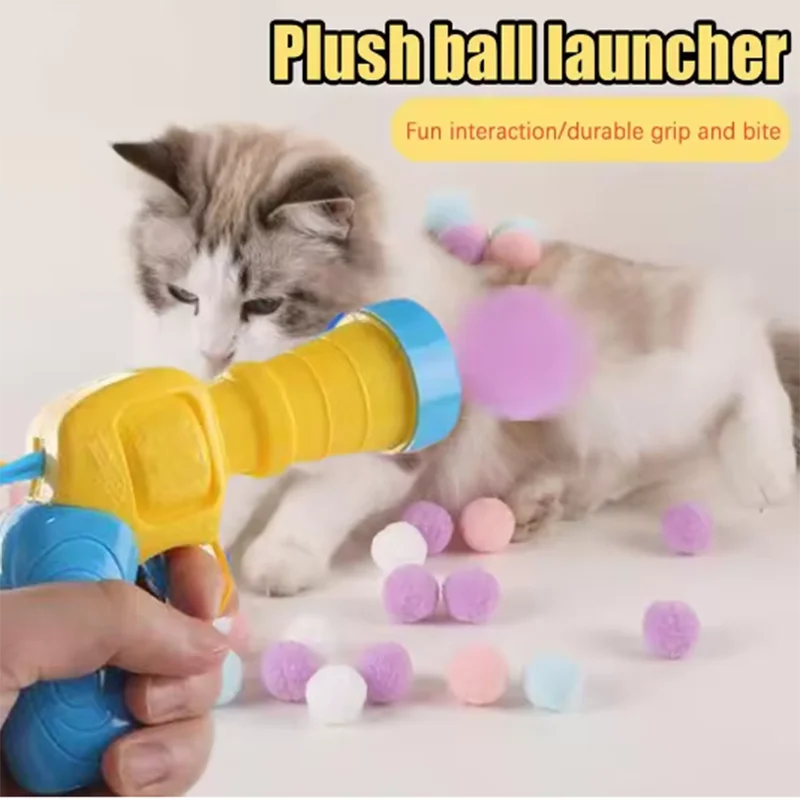 Hot Cat Toy Interactive High Fun Toy Gun, Plush Ball Launches Quiet High Bounce Ball
