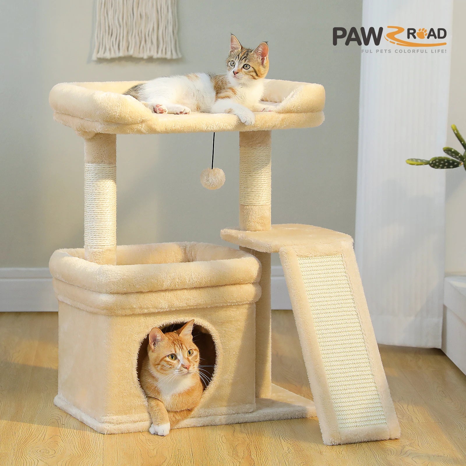 Small Cat Tree for Indoor Cat Tower with Sisal Scratching Post and Pad Wide Top Perch