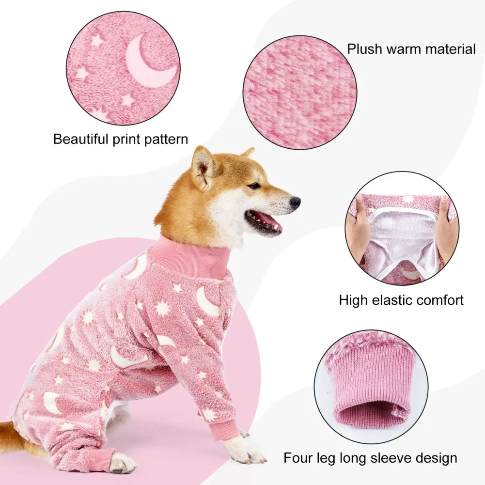 Soft Dog Pajama 4 Legged Warm Fleece Stretchable Dog Pajamas