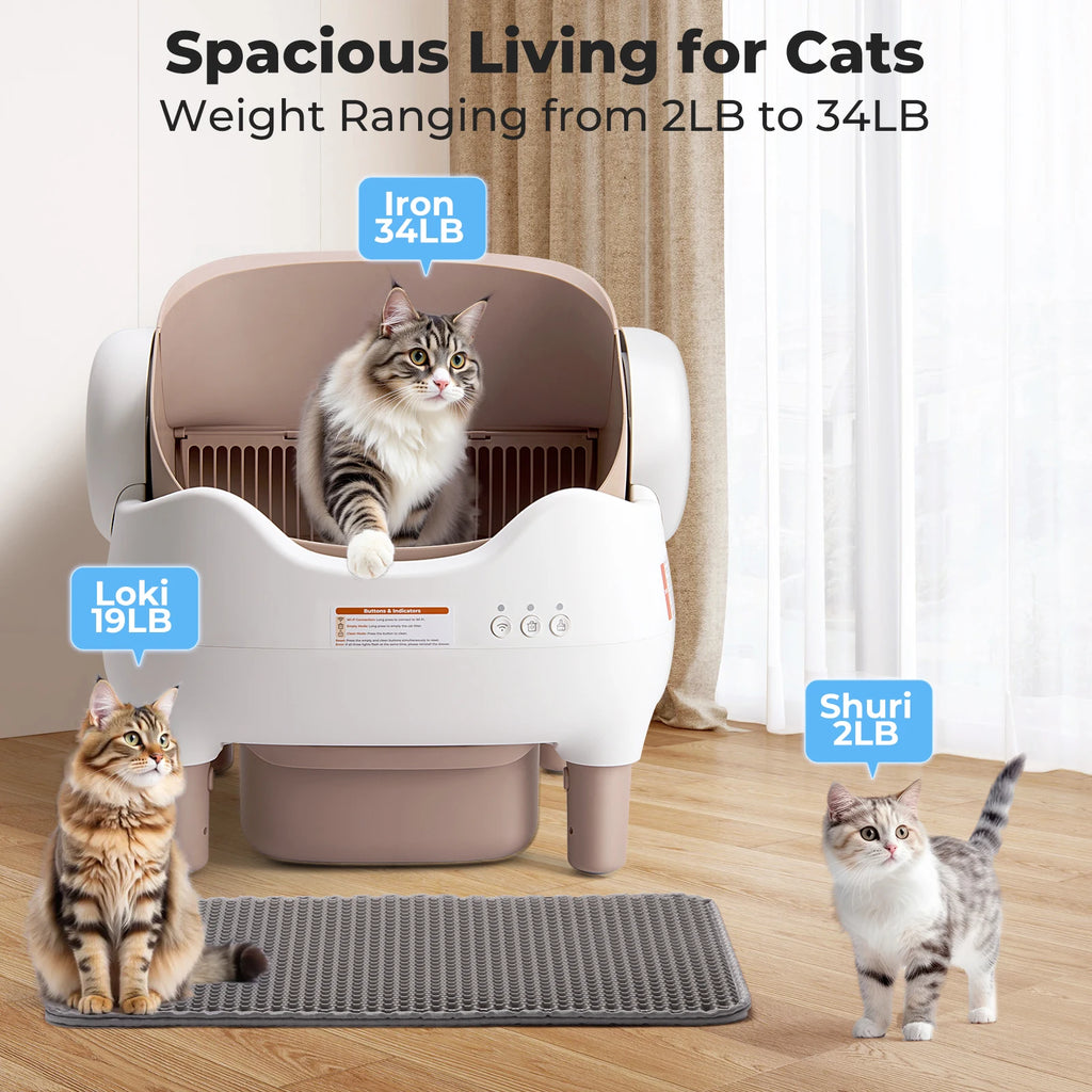Self Cleaning Litter Box, with APP Control, Odor-Free  Large Waste Bin, Open-Top