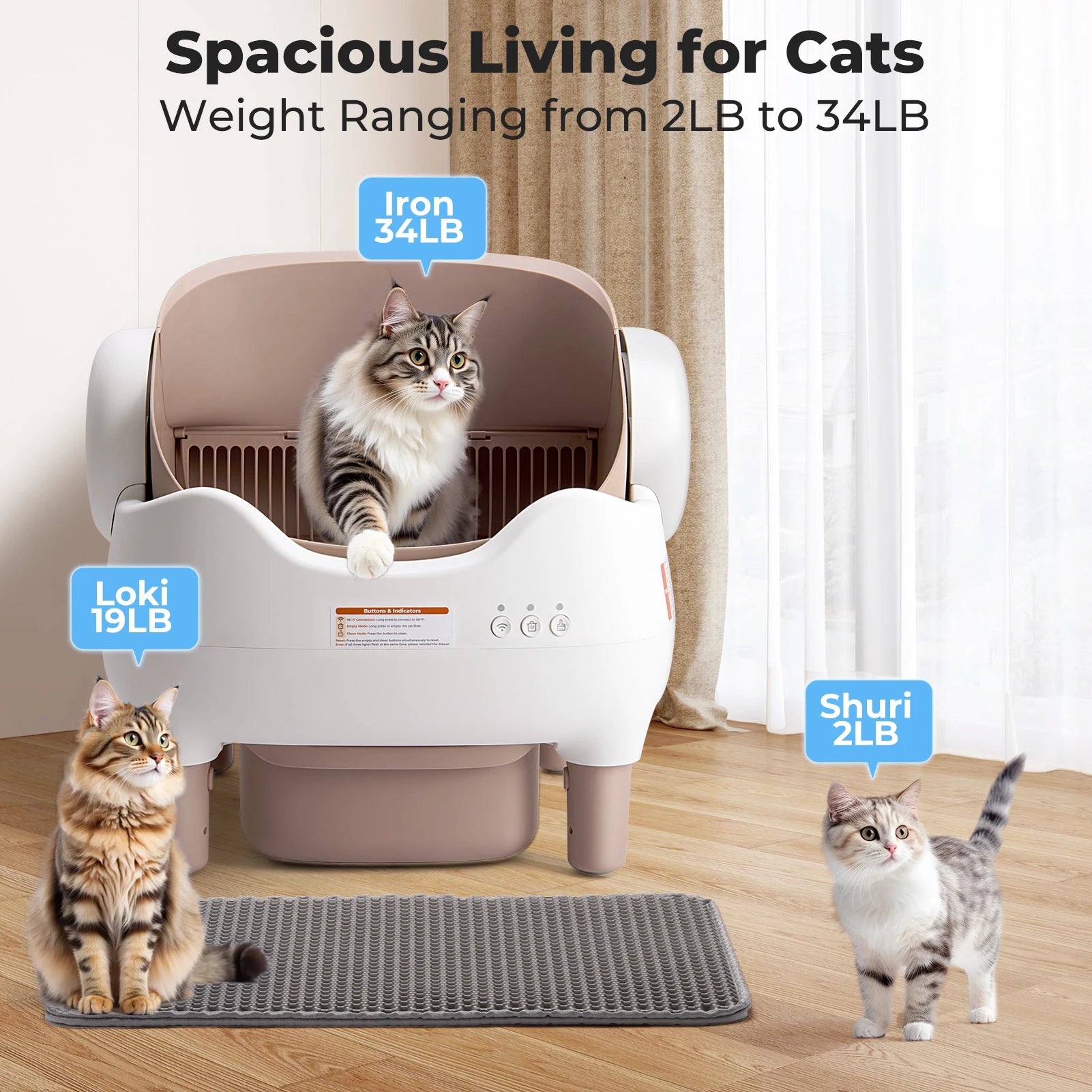 Self Cleaning Litter Box, with APP Control, Odor-Free  Large Waste Bin, Open-Top