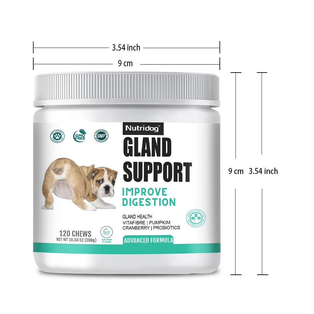 NUTRIDOG Dog Anal Gland Support  Pumpkin Seed Probiotics Digestive Enzymes Scoot Relief
