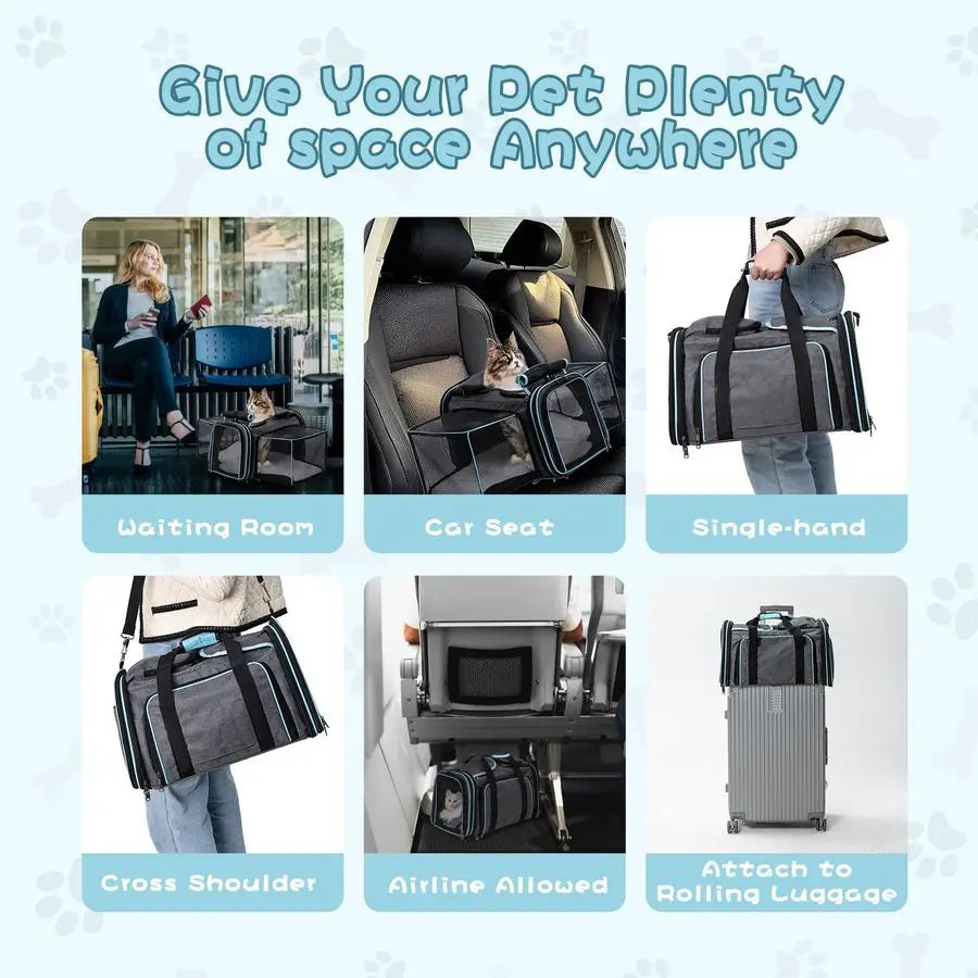 Expandable Dog & Cat Carrier, Airline Approved Breathable and Collapsible Design, Ideal for Small Dogs, Cats