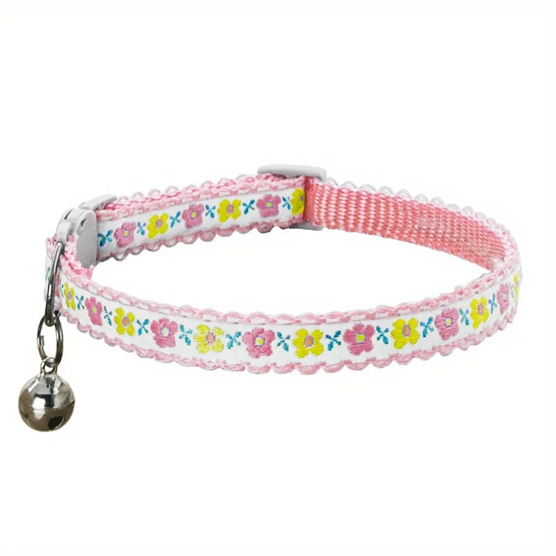 Exquisite Floral Embroidered Cat Collars, Adjustable And Durable With Bell