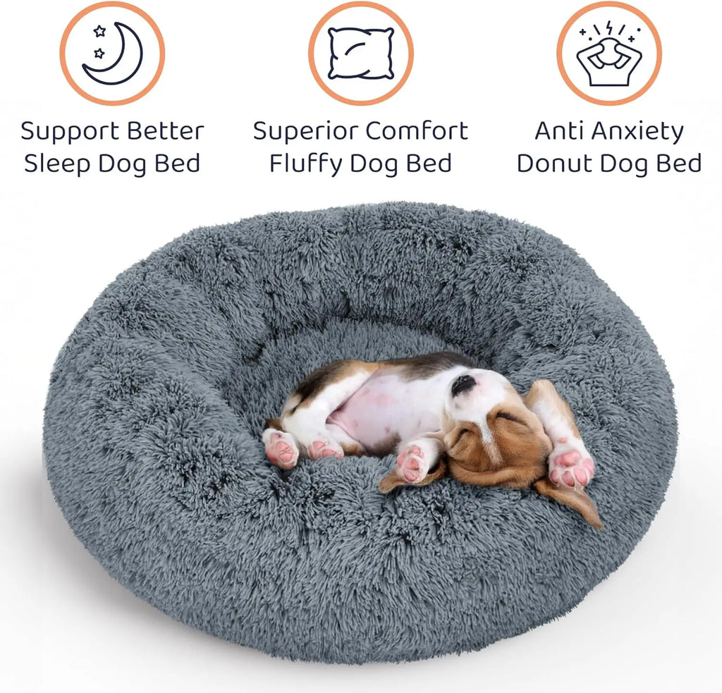 Donut Dog Bed - Ultra-Plush Round Bed for Anxiety Relief - Dark Grey, Medium